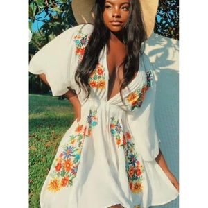 White Floral Embroidered Dress Swim Coverup